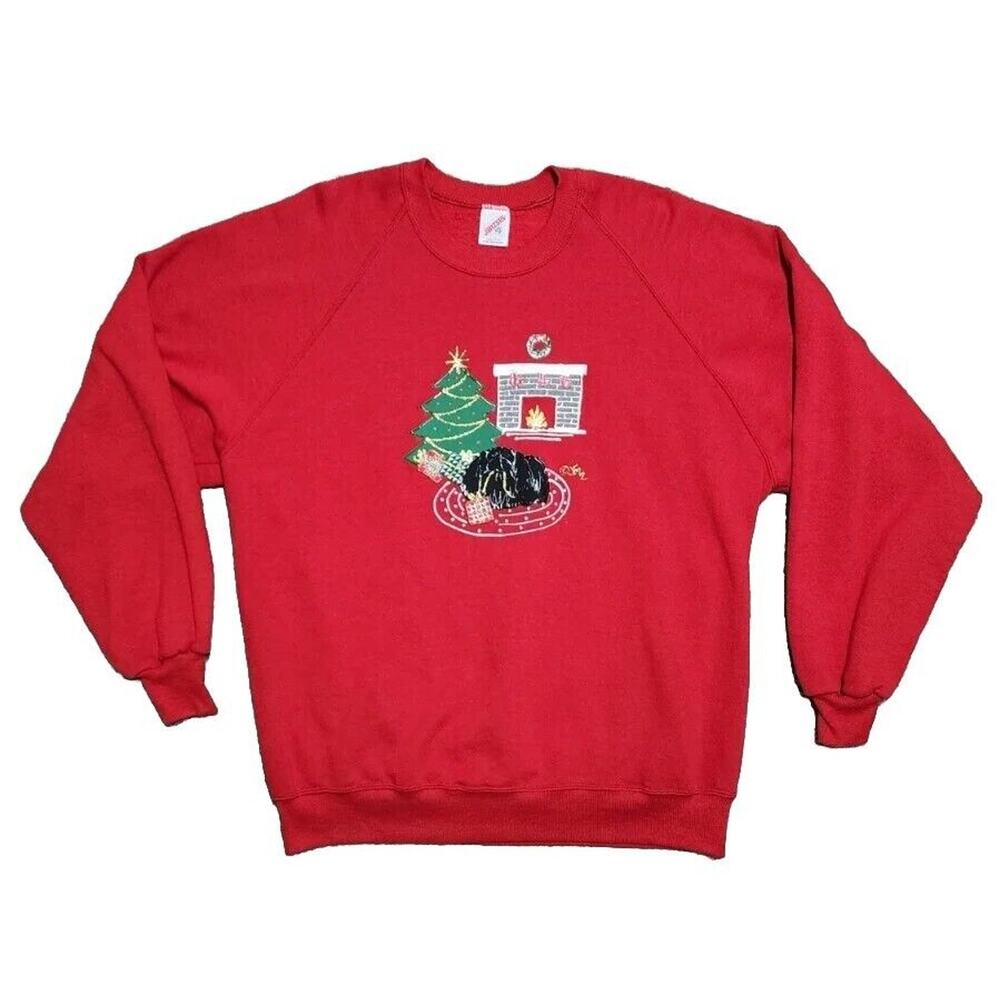 Vintage‎ Jeerzes 90s Dog Christmas Sweater Crewneck Ugly Christmas Sweatshirt
